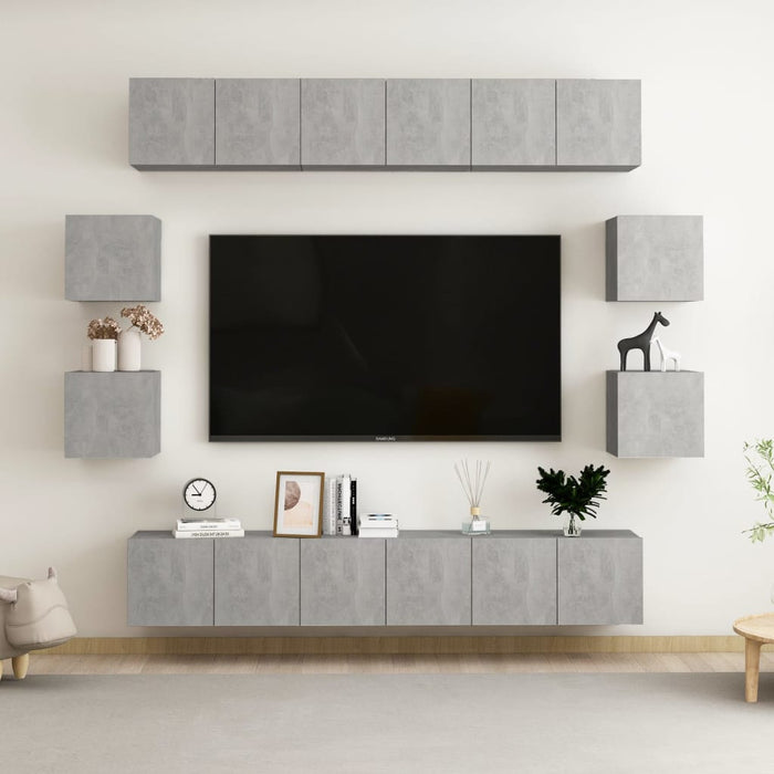 vidaXL Set di Mobili Porta TV 10pz Grigio Cemento in Legno Multistrato