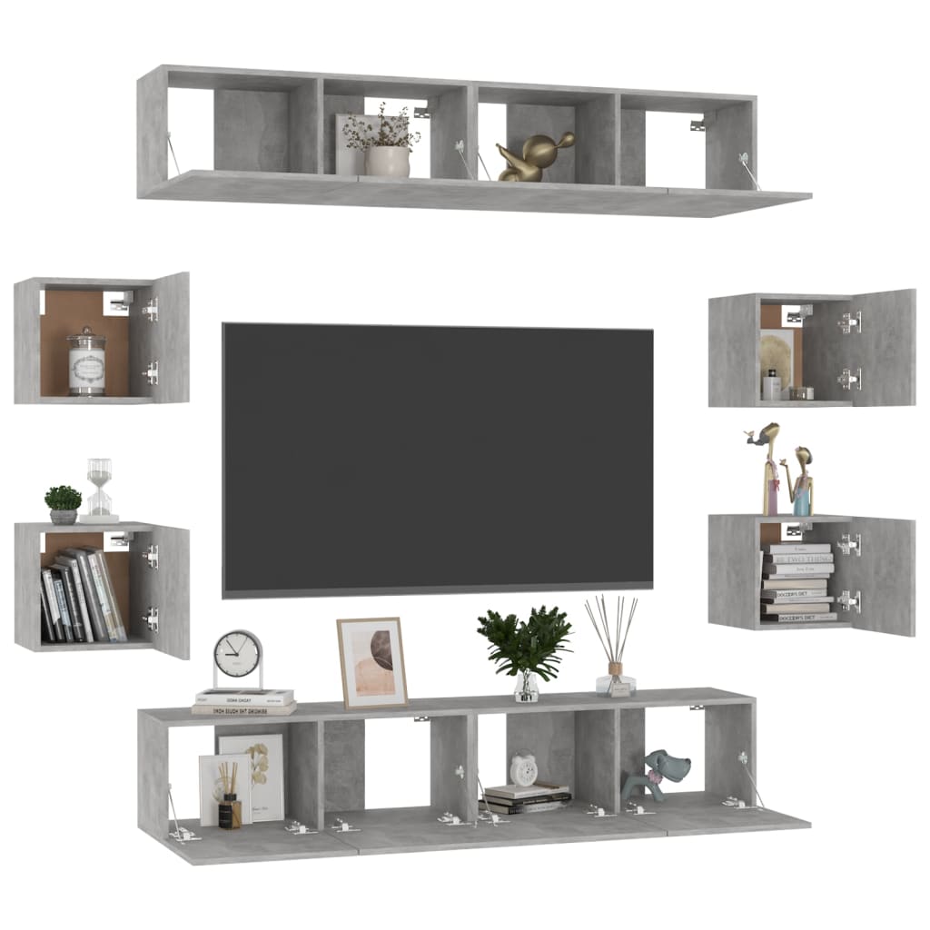Set di Mobili Porta TV 8 pz Grigio Cemento in Legno Multistrato 3079068