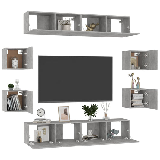 Set di Mobili Porta TV 8 pz Grigio Cemento in Legno Multistrato 3079068