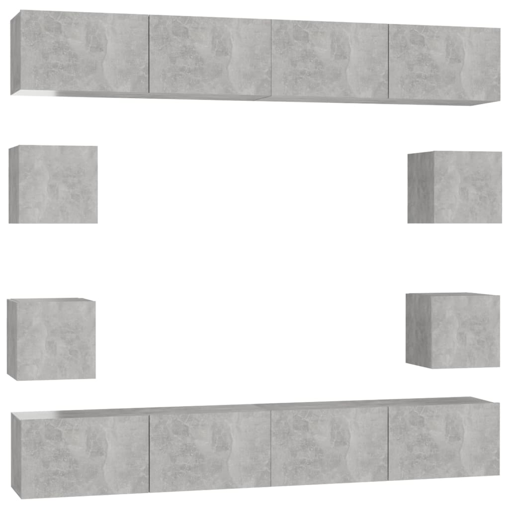 Set di Mobili Porta TV 8 pz Grigio Cemento in Legno Multistrato 3079069