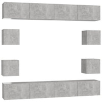 Set di Mobili Porta TV 8 pz Grigio Cemento in Legno Multistrato 3079069
