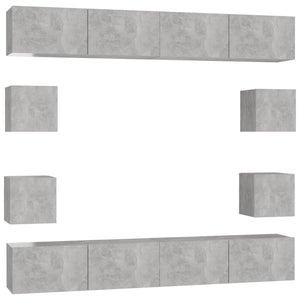 Set di Mobili Porta TV 8 pz Grigio Cemento in Legno Multistrato 3079069
