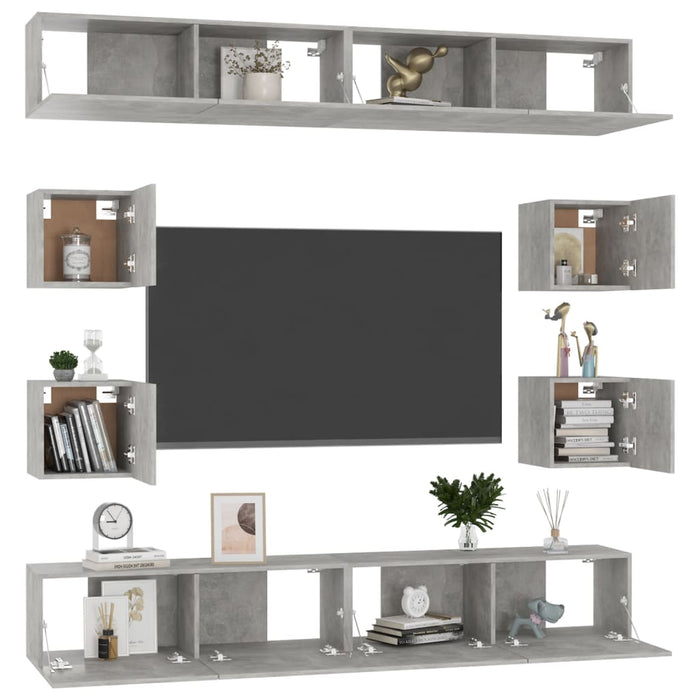 Set di Mobili Porta TV 8 pz Grigio Cemento in Legno Multistrato 3079069
