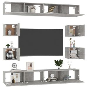 vidaXL Set di Mobili Porta TV 8 pz Grigio Cemento in Legno Multistrato