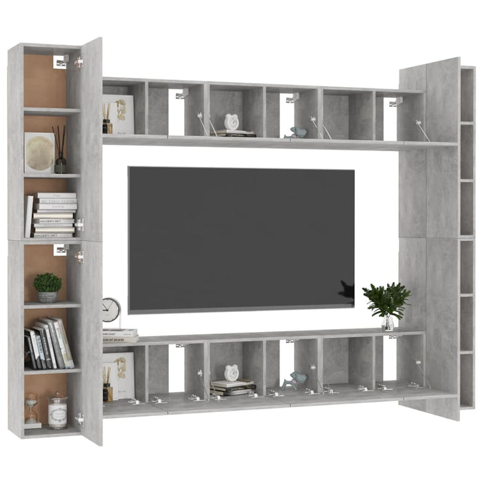 Set di Mobili Porta TV 10pz Grigio Cemento in Legno Multistrato 3079072