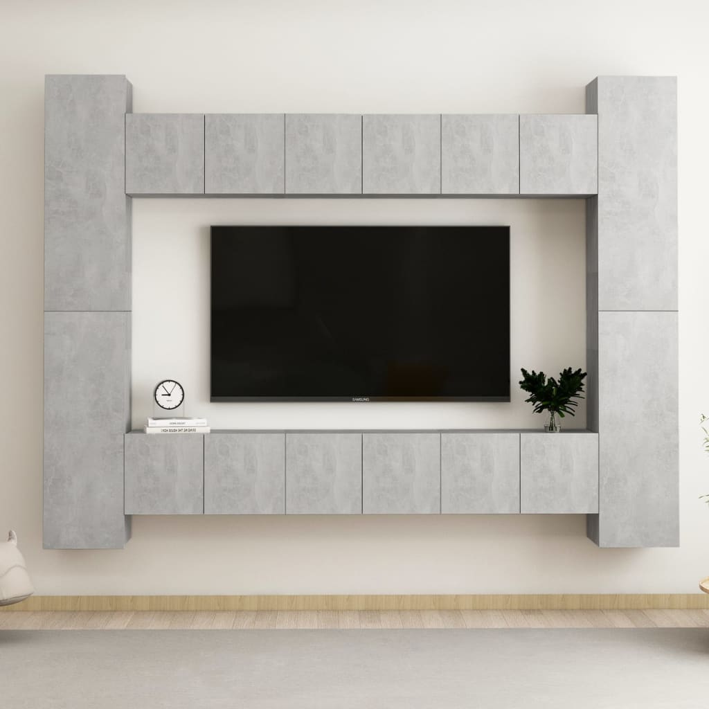 Set di Mobili Porta TV 10pz Grigio Cemento in Legno Multistrato 3079072