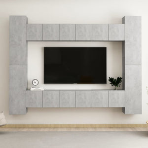 Set di Mobili Porta TV 10pz Grigio Cemento in Legno Multistrato 3079072