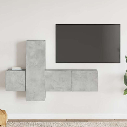 Set di Mobili Porta TV 3 pz-Set di 3 Credenza per TV Grigio Cemento in Legno Multistrato 100648