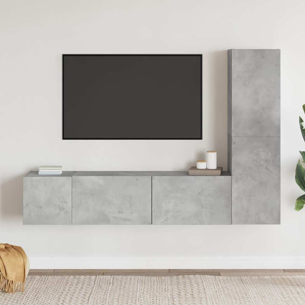 Set di Mobili Porta TV 3 pz-Set di 3 Credenza per TV Grigio Cemento in Legno Multistrato 864272