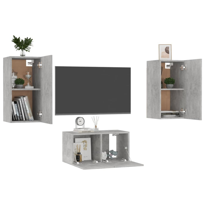 Set Mobili TV 3 pz Grigio Cemento in Truciolato