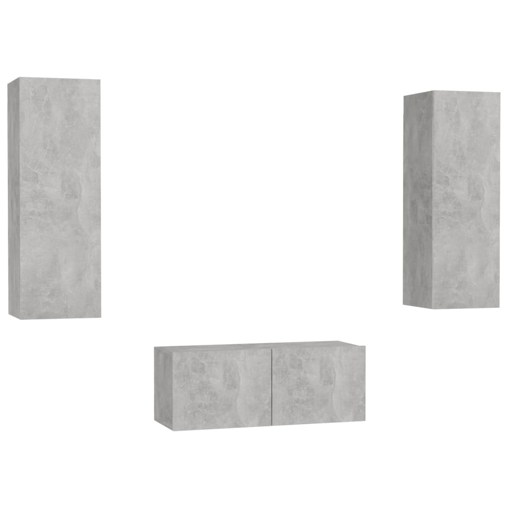 Set Porta TV 3 pz Grigio Cemento in Truciolato  cod mxl 23539