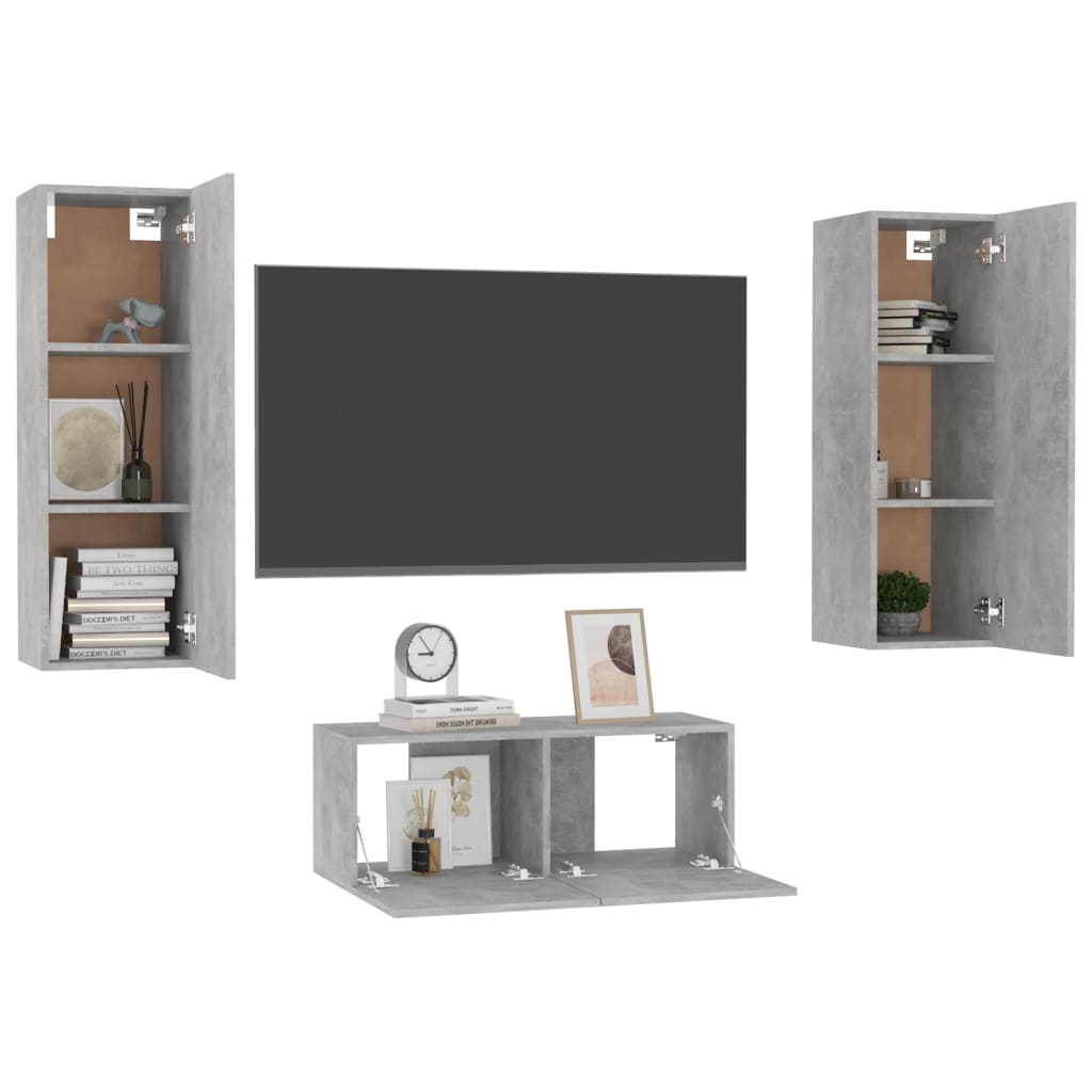 Set Porta TV 3 pz Grigio Cemento in Truciolato  cod mxl 23539