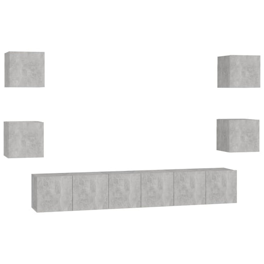 Set di Mobili Porta TV 7 pz-Set di 7 Credenza per TV Grigio Cemento in Legno Multistrato 637381