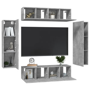 Set di Mobili Porta TV 6 pz Grigio Cemento in Legno Multistrato 3079084