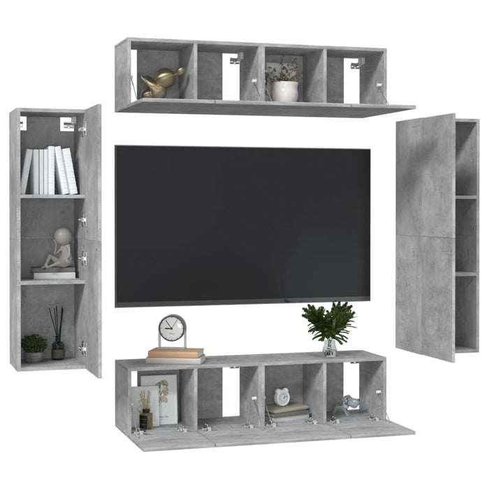 Set di Mobili Porta TV 6 pz Grigio Cemento in Legno Multistrato 3079084
