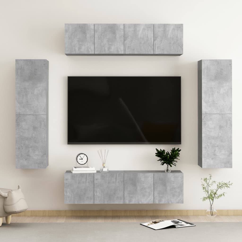Set di Mobili Porta TV 6 pz Grigio Cemento in Legno Multistrato 3079084
