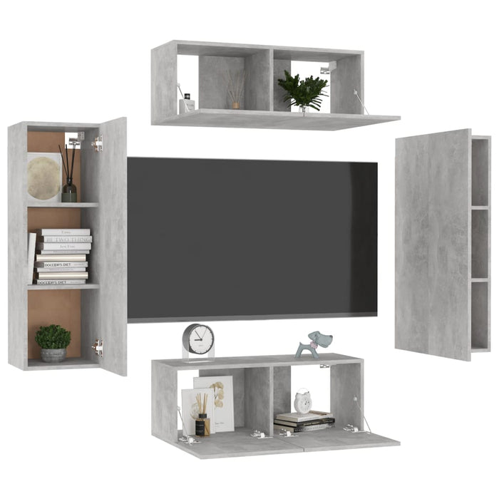 Set Porta TV 4 pz Grigio Cemento in Truciolato cod mxl 23540