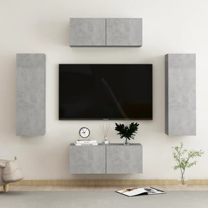 Set Porta TV 4 pz Grigio Cemento in Truciolato cod mxl 23540