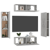 Set di Mobili Porta TV 4 pz Grigio Cemento in Legno Multistrato 3079087