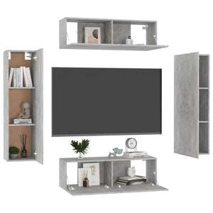 Set di Mobili Porta TV 4 pz Grigio Cemento in Legno Multistrato 3079087
