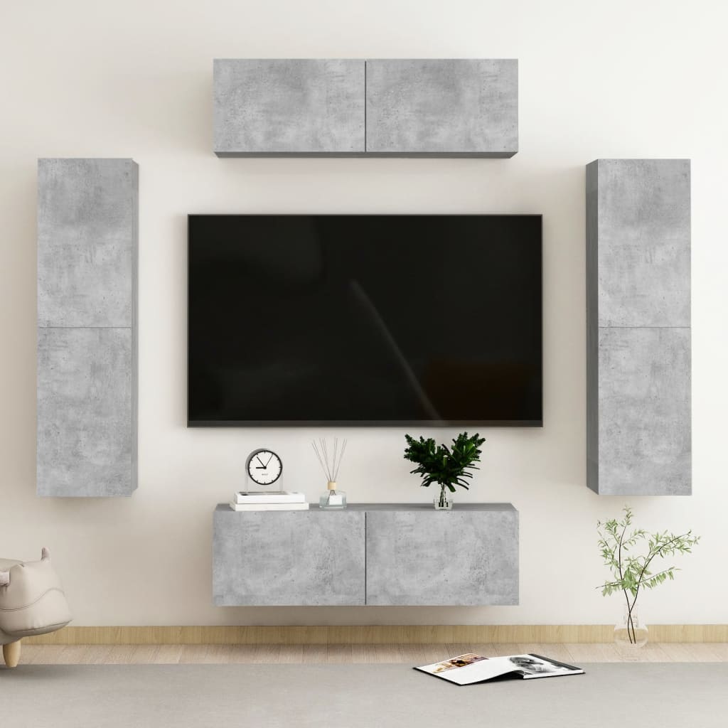 Set di Mobili Porta TV 4 pz Grigio Cemento in Legno Multistrato 3079087