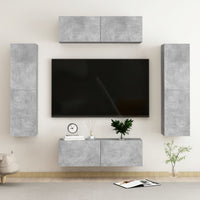 Set di Mobili Porta TV 4 pz Grigio Cemento in Legno Multistrato 3079087