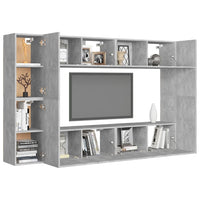 Set Mobile Porta TV 8 pz Grigio Cemento in Truciolato