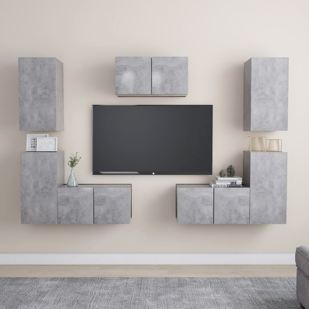 Set di Mobili Porta TV 7 pz Grigio Cemento in Legno Multistrato