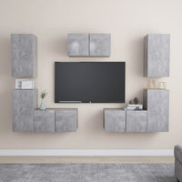 Set di Mobili Porta TV 7 pz Grigio Cemento in Legno Multistrato