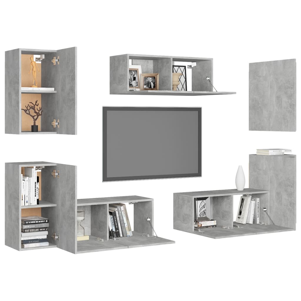 Set di Mobili Porta TV 7 pz Grigio Cemento in Legno Multistrato 3079092
