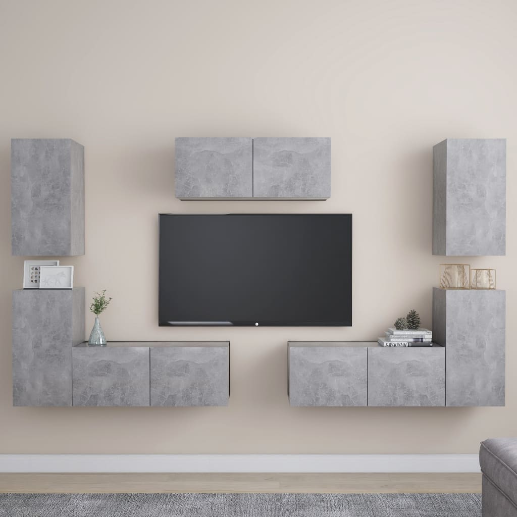Set di Mobili Porta TV 7 pz Grigio Cemento in Legno Multistrato 3079092