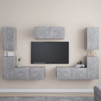 Set di Mobili Porta TV 7 pz Grigio Cemento in Legno Multistrato 3079092