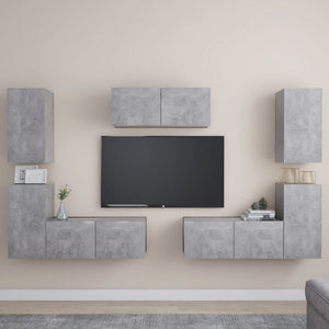 Set di Mobili Porta TV 7 pz Grigio Cemento in Legno Multistrato 3079092