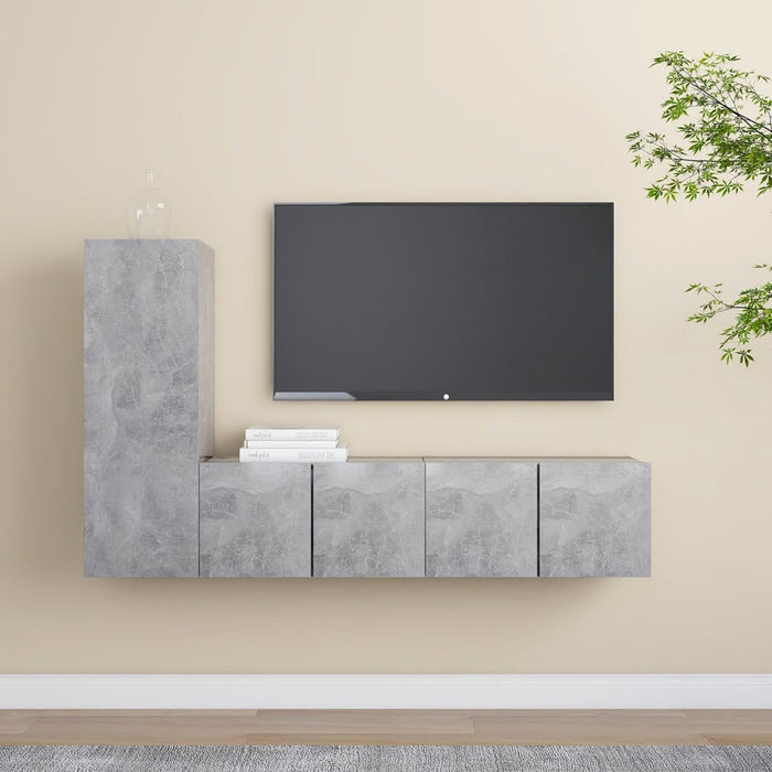 Set di Mobili Porta TV 3 pz Grigio Cemento in Legno Multistrato 3079093