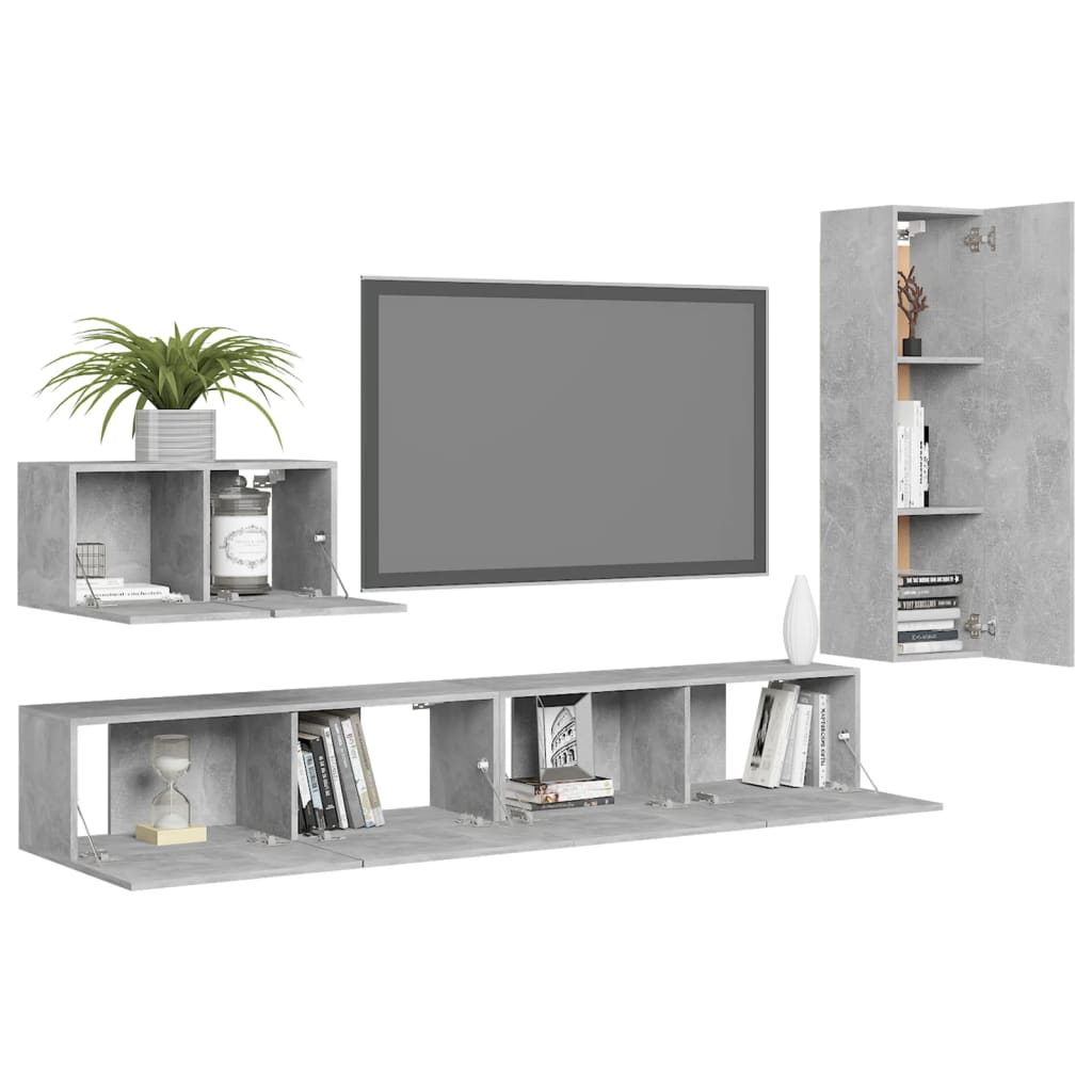 Set di Mobili Porta TV 4 pz Grigio Cemento in Legno Multistrato 3079096
