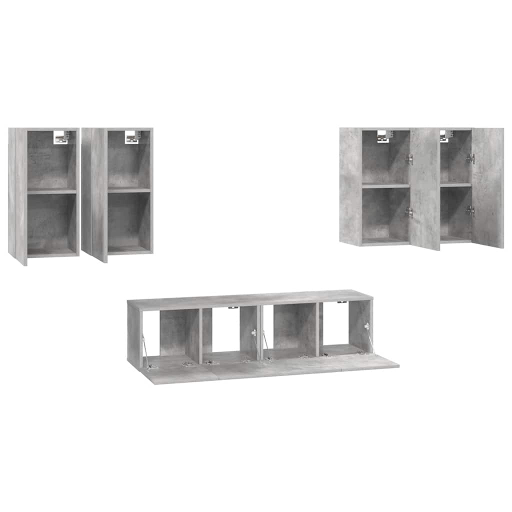 Set di Mobili Porta TV 6 pz Grigio Cemento in Legno Multistrato 3079099