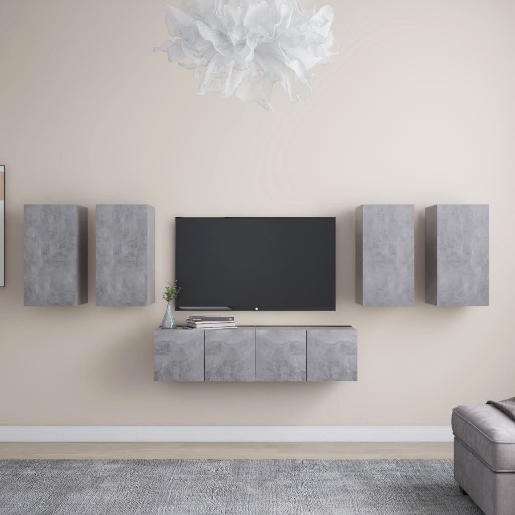 Set di Mobili Porta TV 6 pz Grigio Cemento in Legno Multistrato 3079099