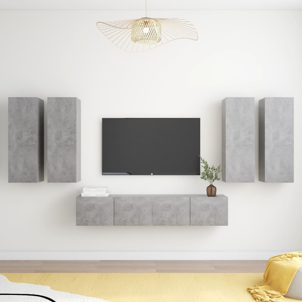 Set di Mobili Porta TV 6 pz Grigio Cemento in Legno Multistrato 3079100