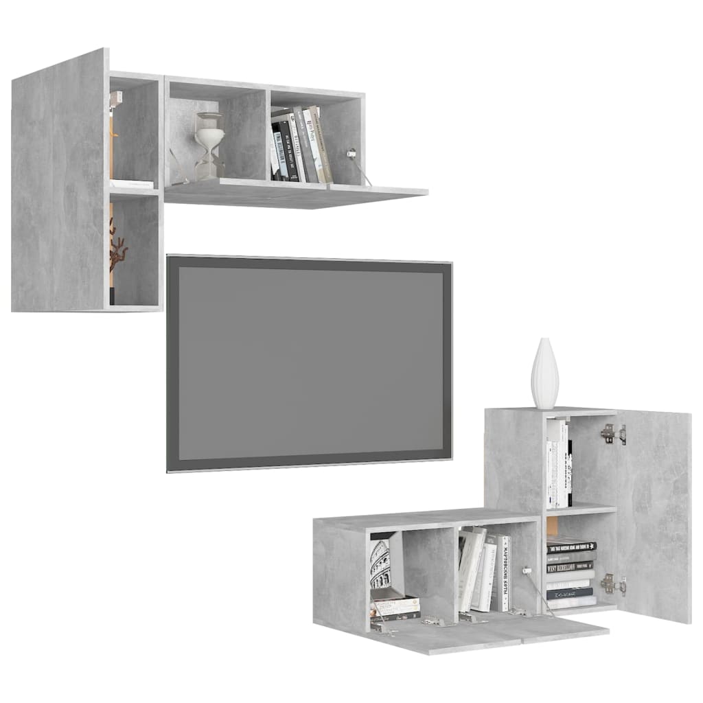 Set Mobili TV 4 pz Grigio Cemento in Truciolato  cod mxl 26834