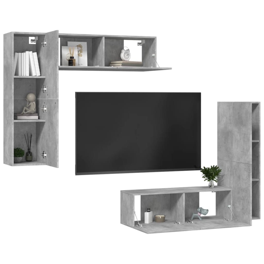Set di Mobili Porta TV 4 pz Grigio Cemento in Legno Multistrato 3079110