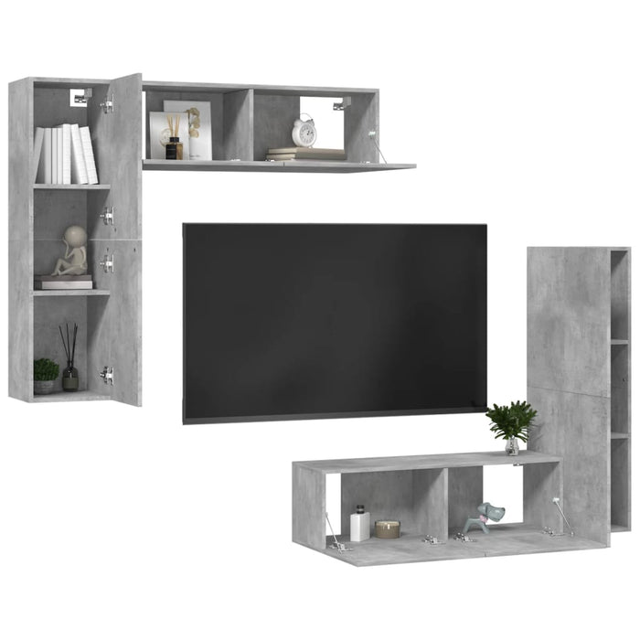 Set di Mobili Porta TV 4 pz Grigio Cemento in Legno Multistrato 3079110