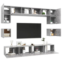 Set di Mobili Porta TV 8 pz Grigio Cemento in Legno Multistrato 3079112