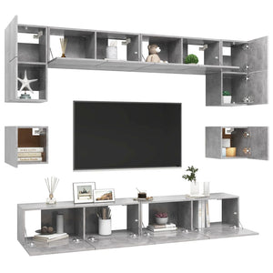 Set di Mobili Porta TV 8 pz Grigio Cemento in Legno Multistrato 3079112