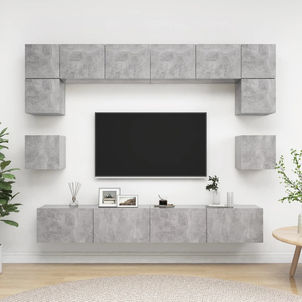 Set di Mobili Porta TV 8 pz Grigio Cemento in Legno Multistrato 3079112