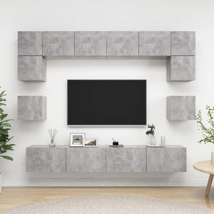 Set di Mobili Porta TV 8 pz Grigio Cemento in Legno Multistrato 3079112