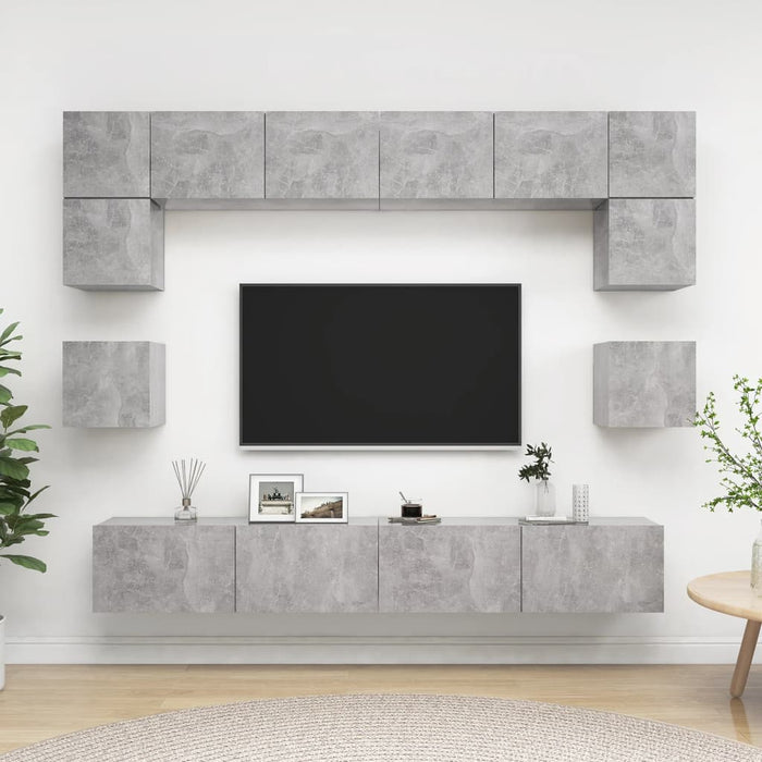Set di Mobili Porta TV 8 pz Grigio Cemento in Legno Multistrato 3079112