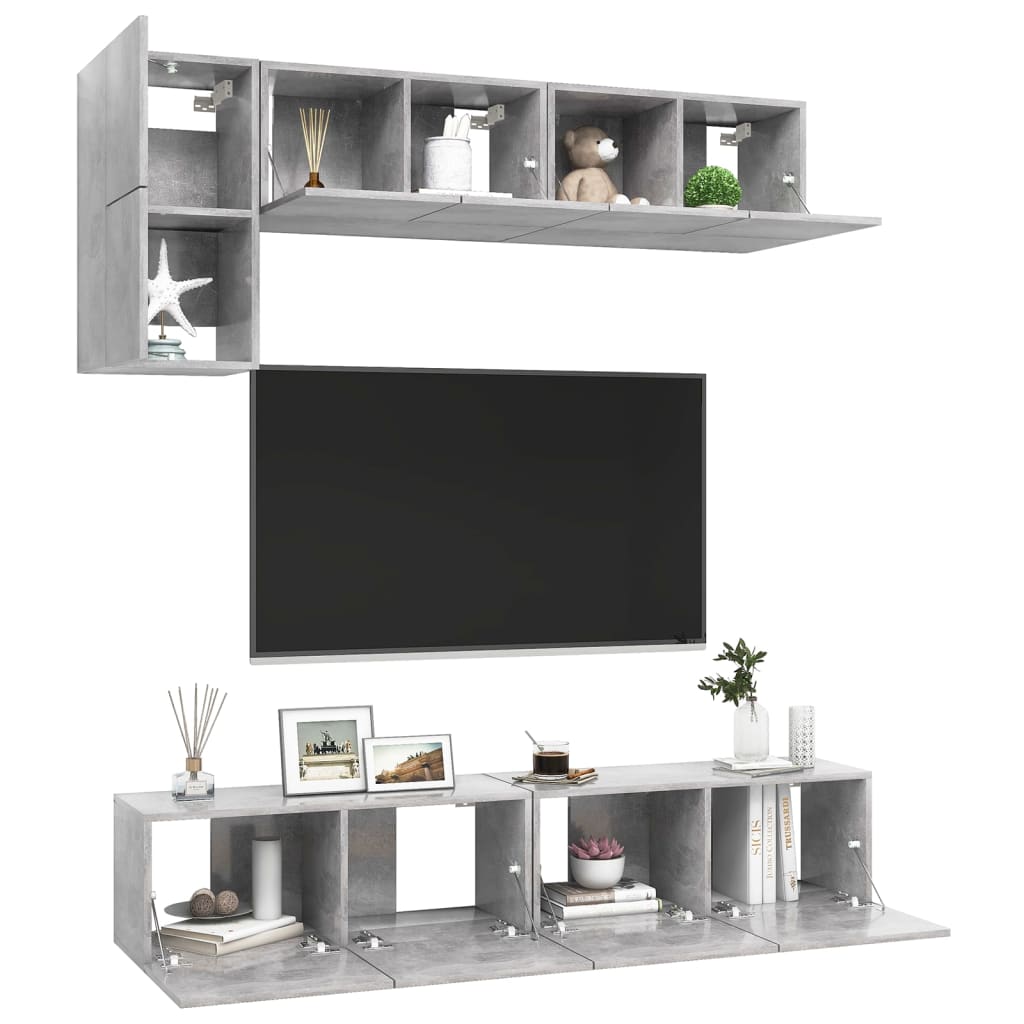Set di Mobili Porta TV 5 pz Grigio Cemento in Legno Multistrato 3079113