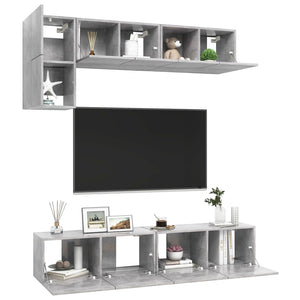 Set di Mobili Porta TV 5 pz Grigio Cemento in Legno Multistrato 3079113