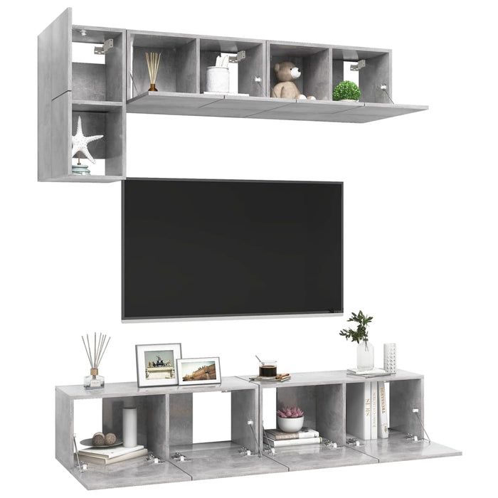 Set di Mobili Porta TV 5 pz Grigio Cemento in Legno Multistrato 3079113