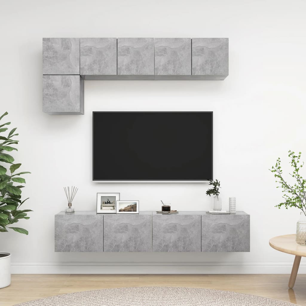 Set di Mobili Porta TV 5 pz Grigio Cemento in Legno Multistrato 3079113